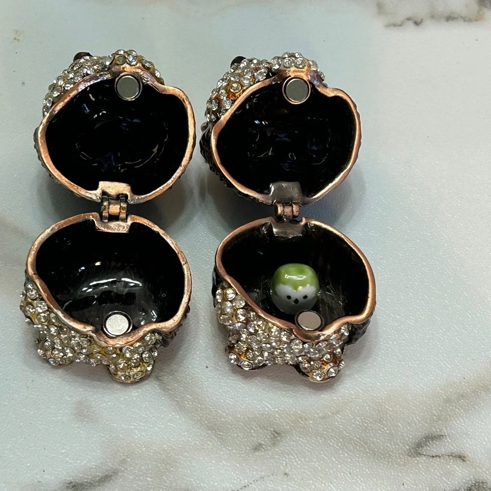 Vintage Style Crystal Hedgehog Trinket Box Set with Mini Owl Figurine 2pc